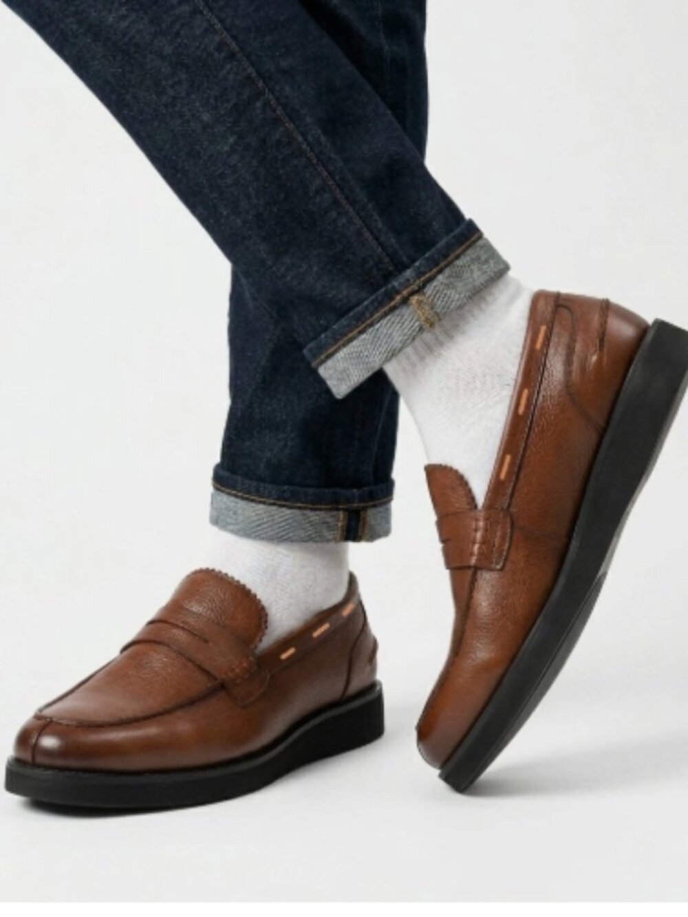 J & M Genuine Leather Penny Loafers Classic Slip-Ons Size 11 Brown